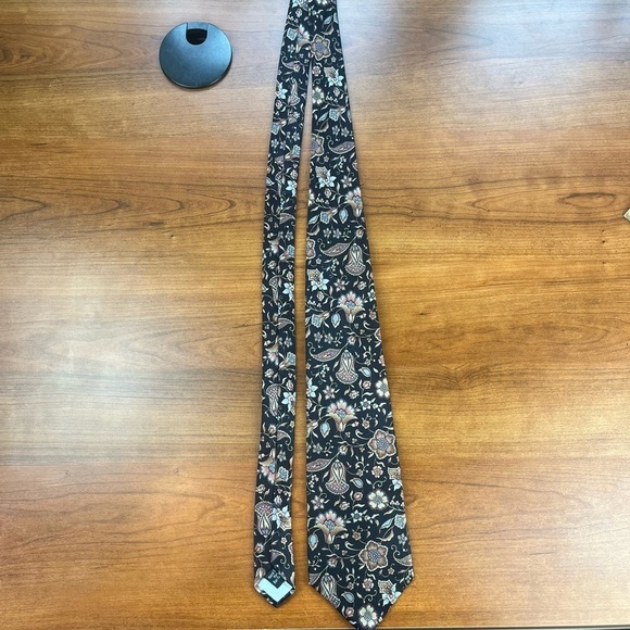 Oscar de la Renta Silk Floral Tie Thin Hand Sewn Hand Bar Tack - Picture 1 of 15